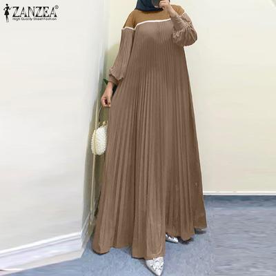 Женское повседневное длинное платье с круглым вырезом и длинным рукавом в стиле пэчворк