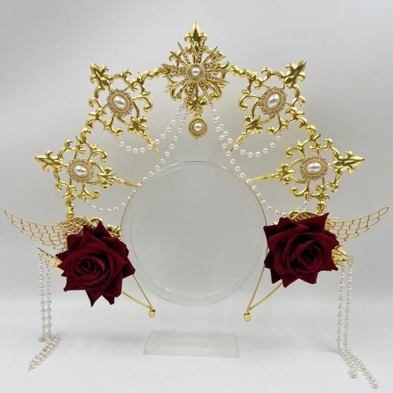 Ангельские нимбы Короны Марии Богини Повязка Золотые диадемы Короны Лолиты Свадебные Косплей Хэллоуин Головной убор