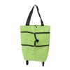Shopping Cart Foldable Bag Large Capacity Zipper Design Oxford Cloth with Wheel for Camping Green