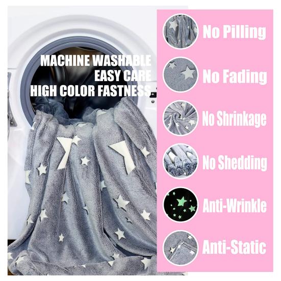 Декоративное одеяло со звездами и лунами, двустороннее антистатическое мягкое удобное подарочное одеяло, теплое светящееся в темноте розовое одеяло для сна для офиса