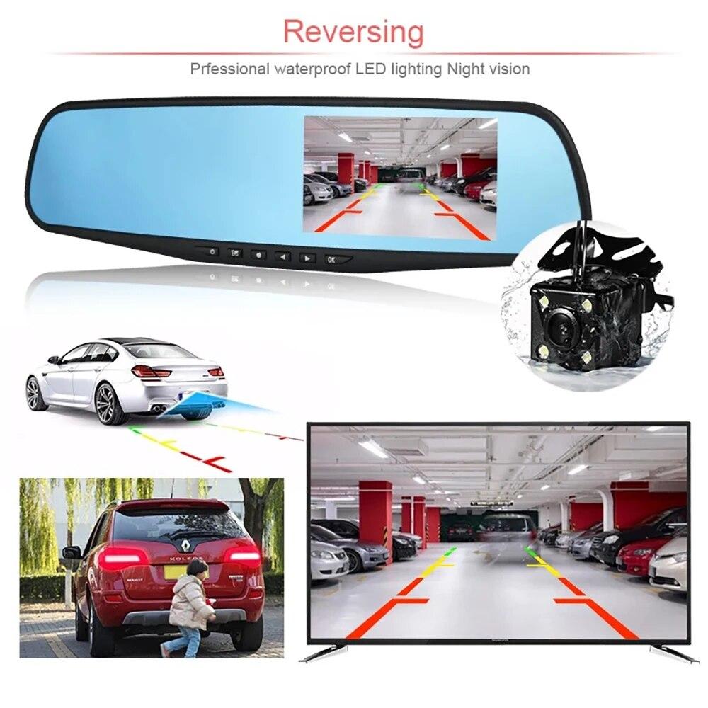 Rearview Mirror Driving Recorder, Dual Lens 4.19 Inch Car Monitoring, 1080P Front and Rear Dual Recording Recorder