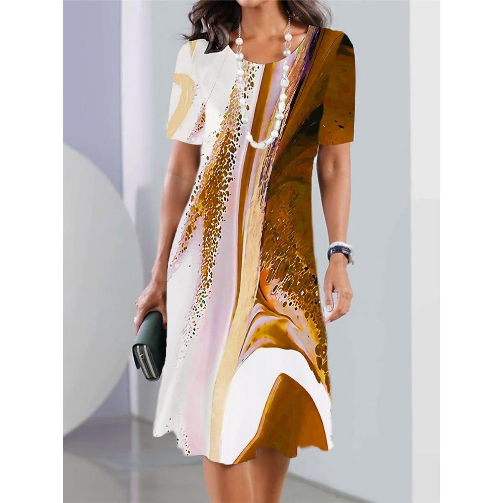 Новое женское платье, модное, универсальное, повседневное, свободное, с большим круглым вырезом, с коротким рукавом