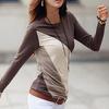 Korean Fashion Women Style Autumn Slim Fit Color Block Blouse Long Sleeve Shirt