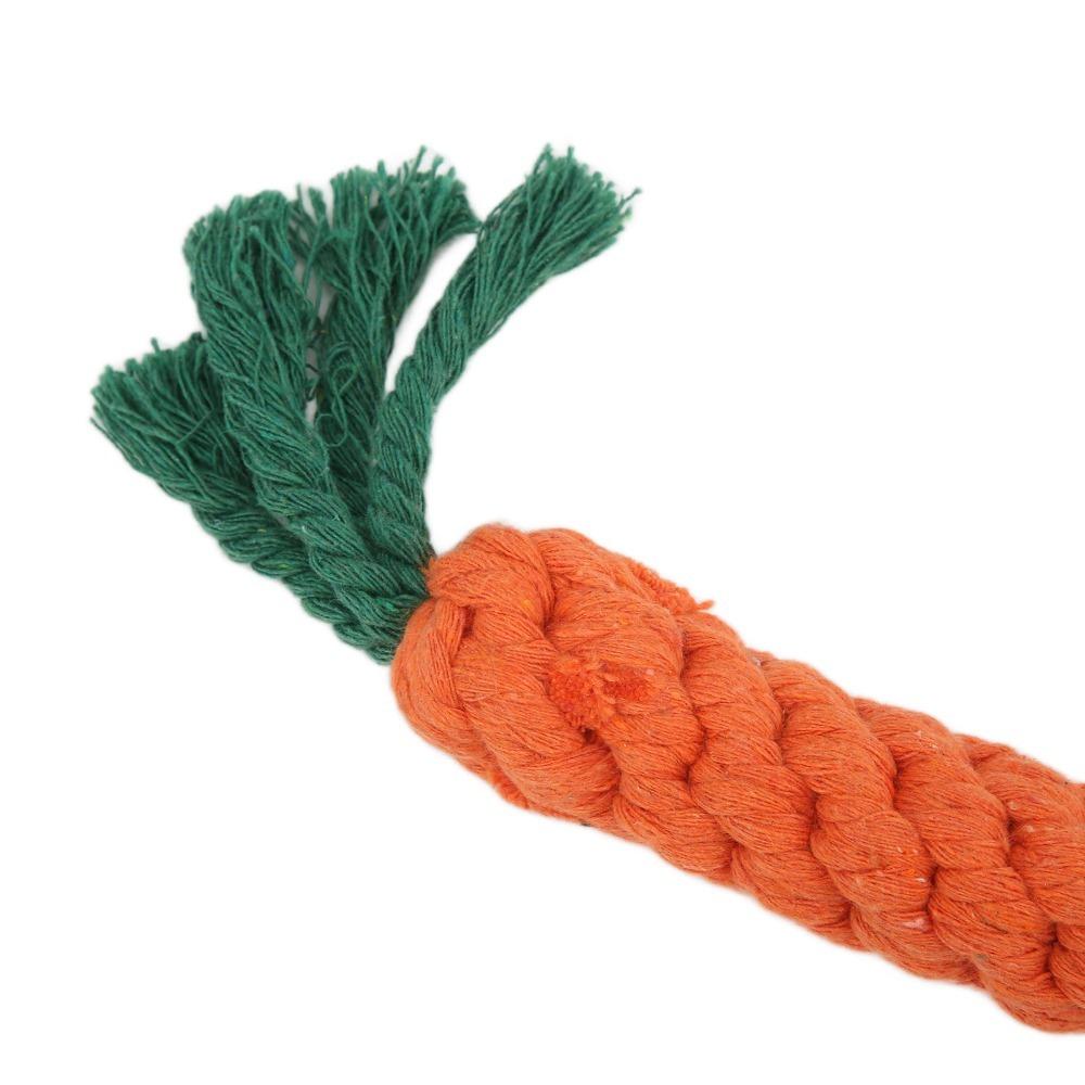 Braided Cotton Rope Dog Chew Toy Carrot Shaped Puppy Teething Toy Pet Rope Knot Toy Teeth Cleaning