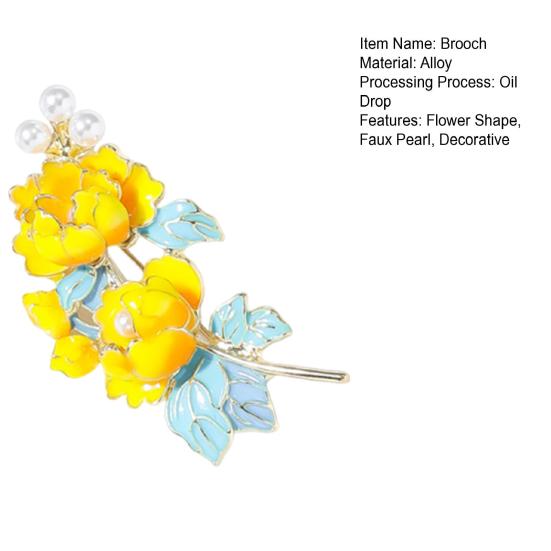 Yousheng Brooch Pin Flower Shape Faux Pearls Decor Enamel Pin Fine Craftsmanship Collar Coat Badge Clothing Decoration