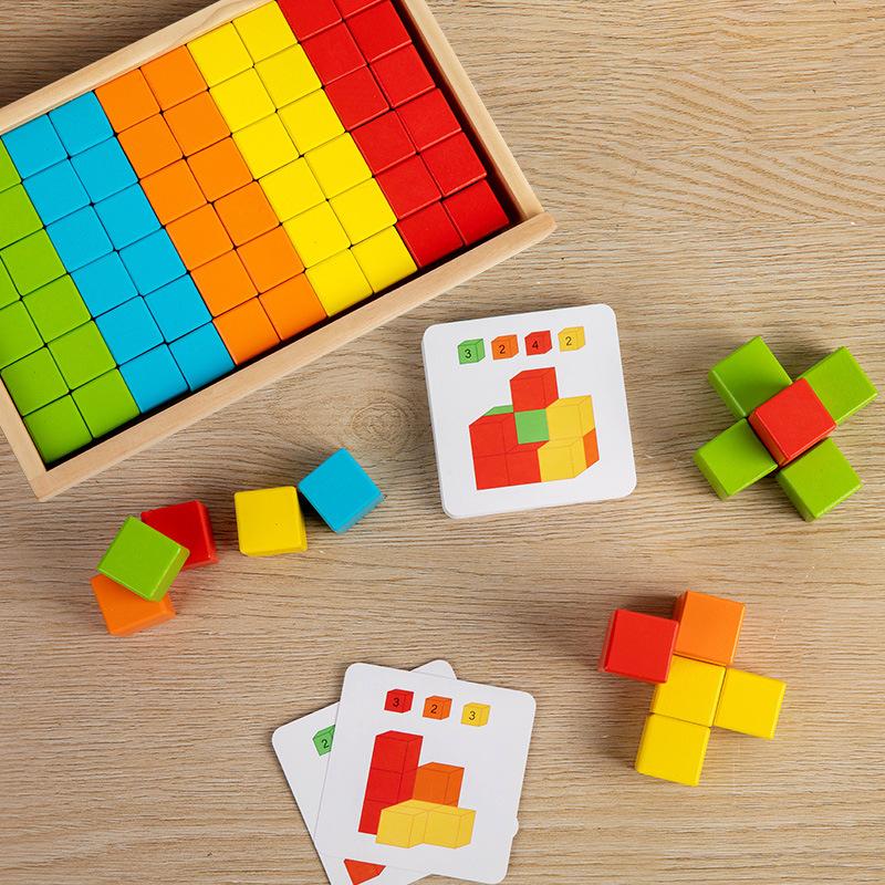 Деревянный радужный куб учебные пособия крупные частицы квадратный строительный блок чувство числа детское пространственное мышление развивающие игрушки