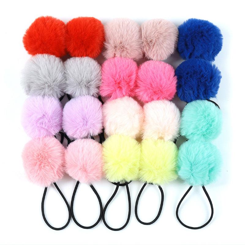 2Pcs Soft Furry Hair Ties Elastic Hair Bands Girls Hair Ring Fur Ball Hair Rope Rubber Band 5cm