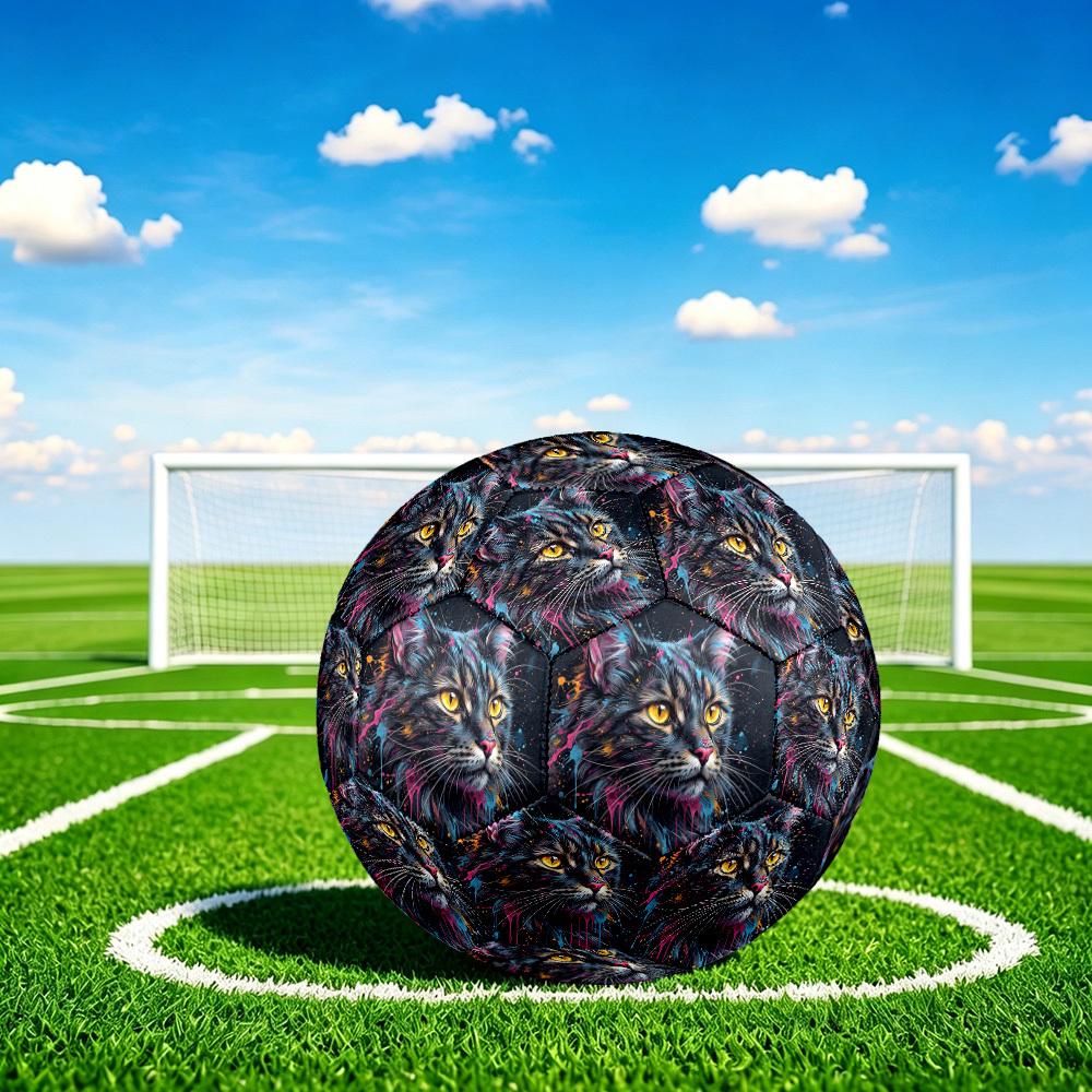 1pc Colorful Cat Art Theme Soccer Ball Football, Size 5, Lightweight PVC, Outdoor Training Soccer Ball,Sports Gift t61477