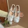 Round Head Retro Bow Flat Bottom Small Leather Shoes Women's New with Skirt Soft Sole Mary Jane Shoes