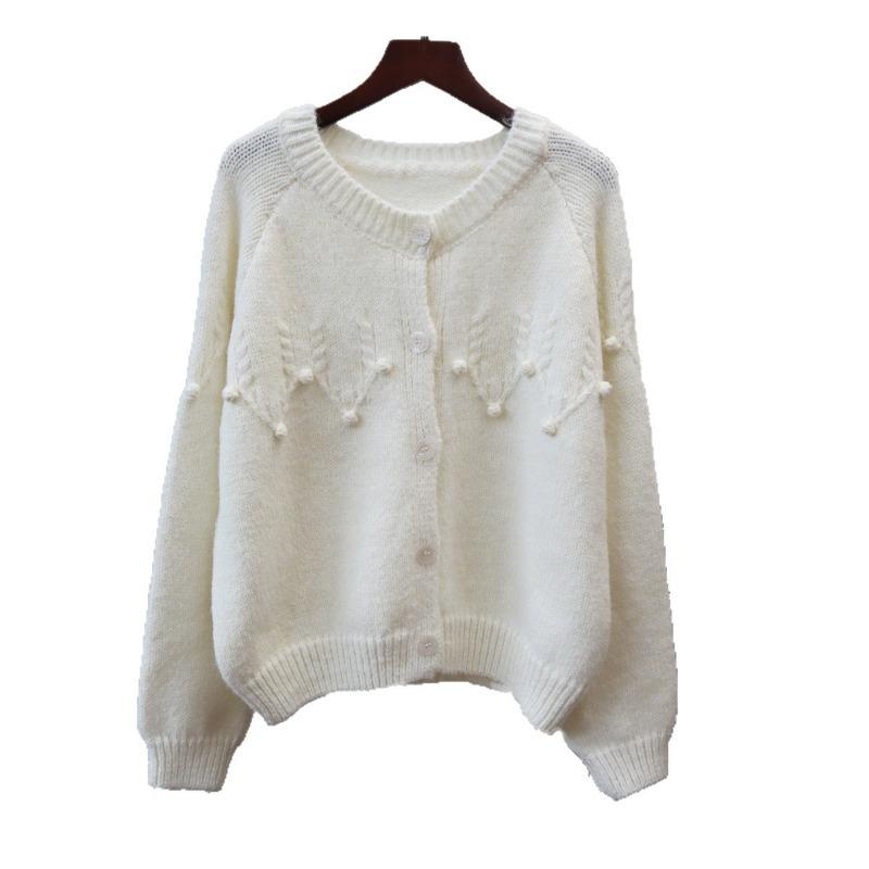 Осень и зима новый дизайн чувство тяжелой промышленности крючком вязаный кардиган свободный мягкий восковой свитер с круглым вырезом куртка женская