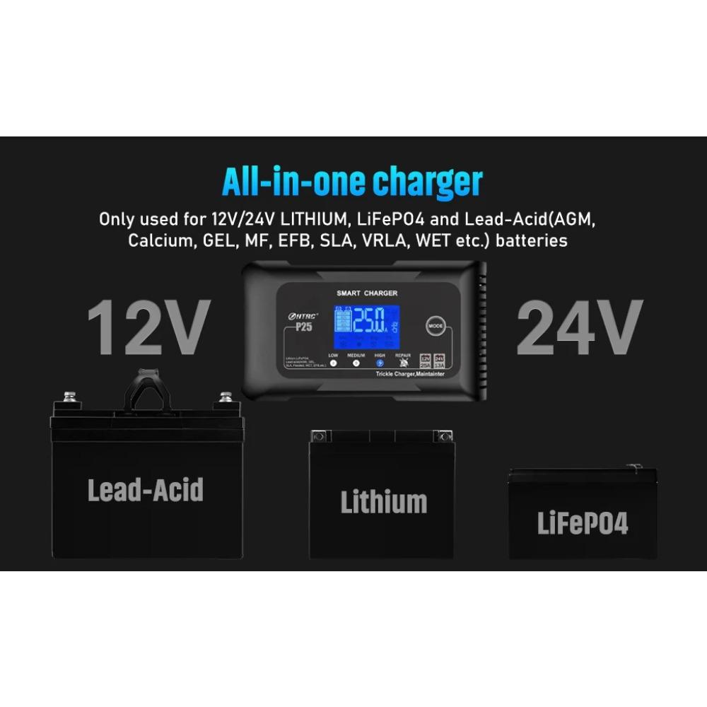 P25 12V 25A 24V 13A Car Auto Battery Charger LCD Repair Charger for Truck Motorcycle Lead Acid Lifepo4 Battery AGM GEL Lithium
