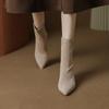 Women's Elastic Boots  Autumn/winter New Pointed Suede Nude Color Non-slip Back Zipper High-heeled Fashion Boots Botas Mujer