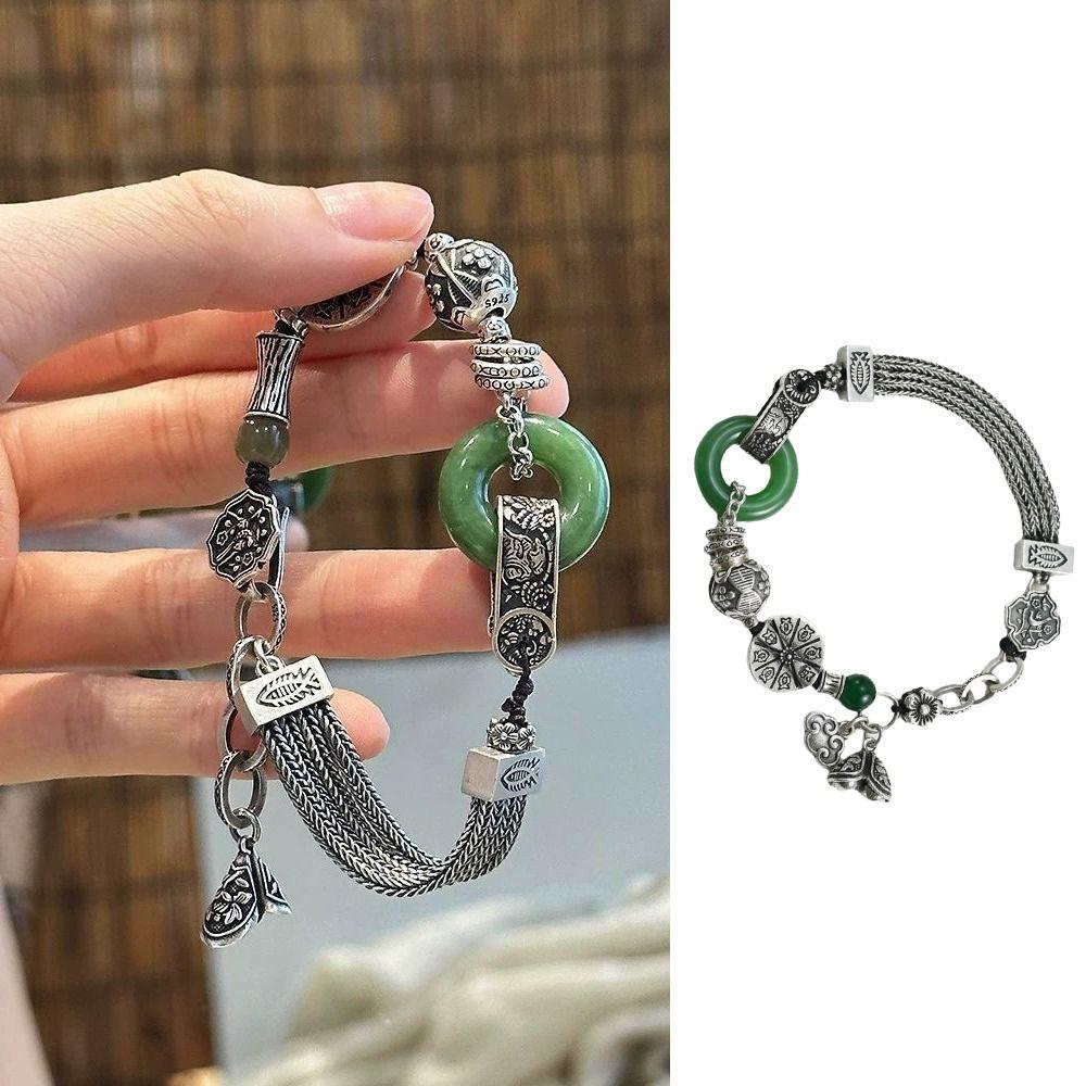 Vintage Retro Beaded Bracelet New Chinese Style Green Bangle Holiday Gifting
