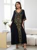 EDOLYNSA 2024 Vintage Plus Size Kaftan Ethnic Gold Embroidery Beach Dress Vacation Swimsuit Cover Up For Women Cozy V-neck Side Split House Robe