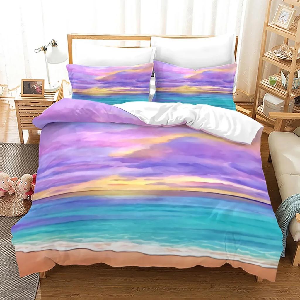 Ocean Tropical Island Palm Trees Comfortable Duvet Quilt Cover Pillowcase Bedding Set Children Bedroom Decoration Home Textile