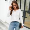 Модная женская блузка весна осень однотонная с длинным рукавом повседневные топы с V-образным вырезом