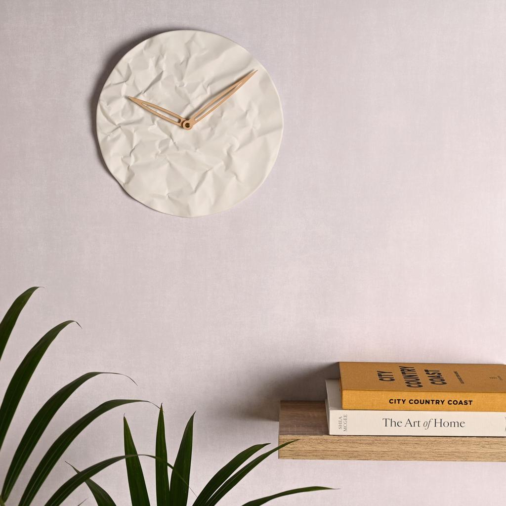 Interval Porcelain White Wall Clock 32cm - Crumpled Texture