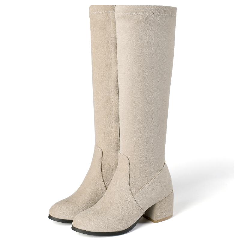 Модные сапоги до колена 2024 зимние элегантные женские высокие сапоги на молнии черные бежевые эластичные флоковые длинные высокие туфли женские осенние