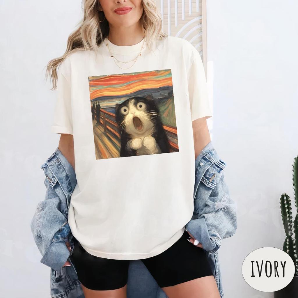 Plus Size Summer Womens Funny Cat Scream Parody TShirt Cotton Breathable Stylish Versatile Street Style Oversized