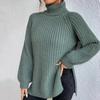 Turtleneck Raglan Long Sleeves Side Split Hem Women Sweater Winter Solid Color Loose Warm Sweater Jumper