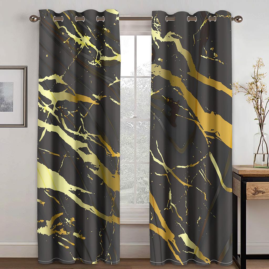 Modern Colorful Marble Abstract Art Crack Thin 2 Pieces Light Filtering Curtain for Living Room Bedroom Home Window Drape Decor