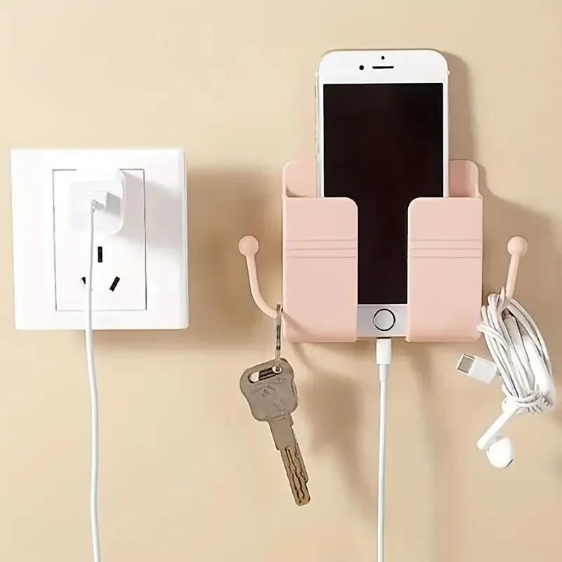 Самоклеящийся настенный органайзер для хранения, настенный держатель для телефона, пластиковая подставка для зарядки телефона, держатель-кронштейн для спальни, офиса