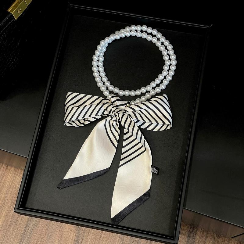 Модный шарф в горошек, пояс для женщин, декоративная отделка жемчугом, шейная лента, элегантные полоски, развевающаяся лента