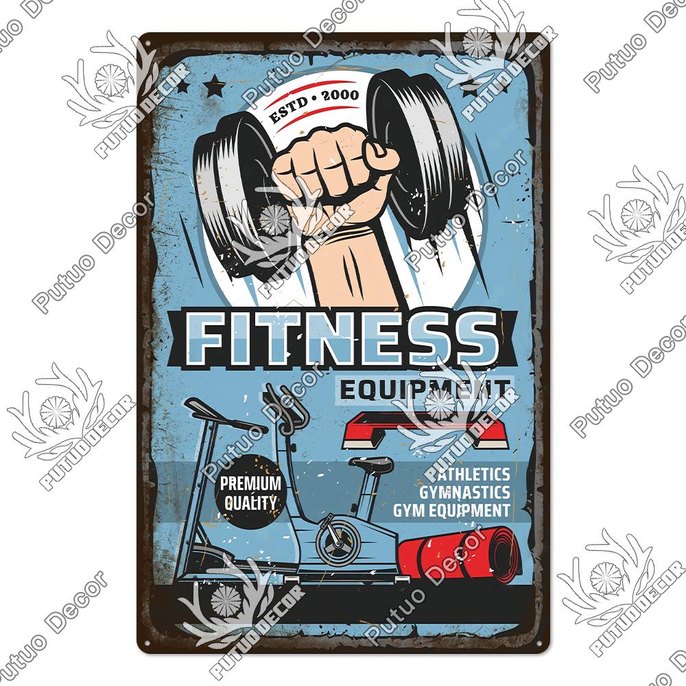 Mfoever Tin Sign Decor Gym Vintage Tin Signs Plaque Metal Plates Retro Posters Work Out Wall Art Decorative for Home Man Cave Gym Room