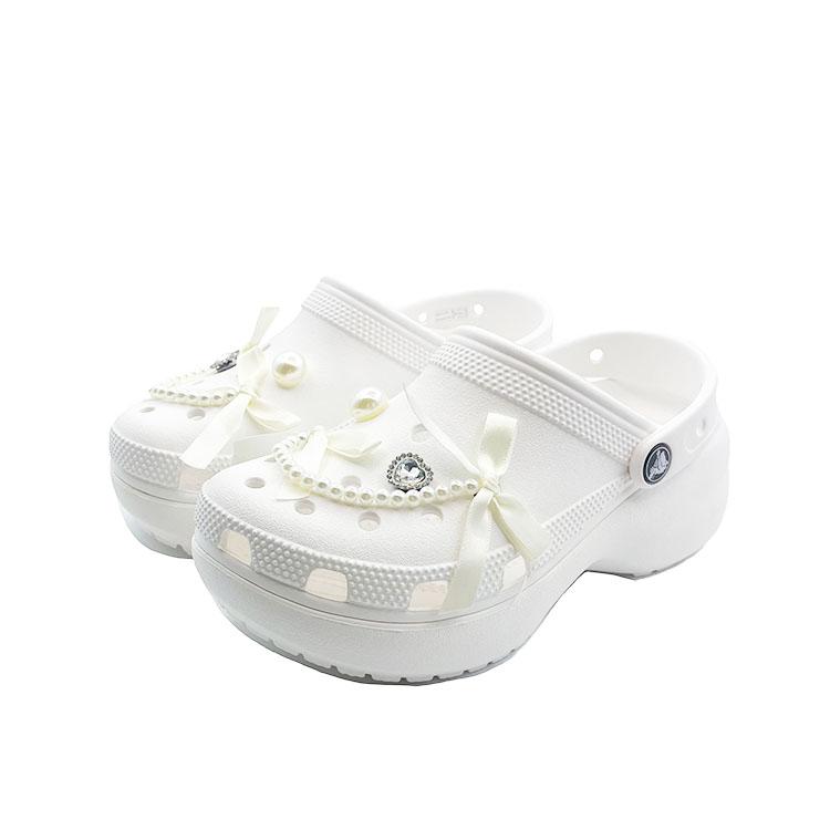 Crocs Classic Platform Lined Clog Butterfly Wings Double Fly Cute Campus Beach EVA Versatile Niche Hole Shoes Unisex White