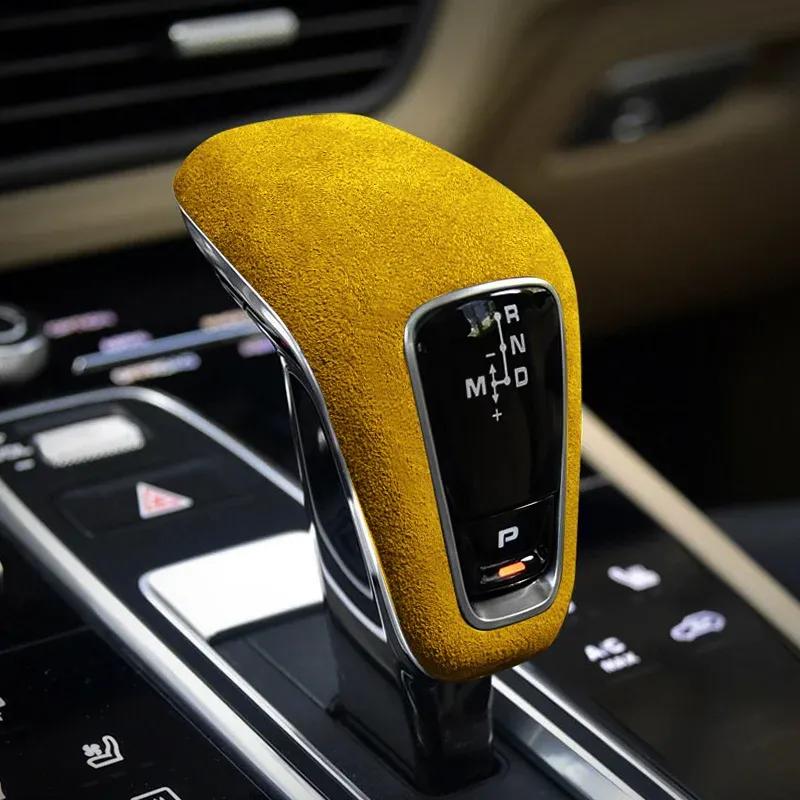 Car Gear Shift Knob Top Suede Wrap ABS Trim Cover Sticker For Porsche Cayenne 2018 Coupe Turbo S Accessories