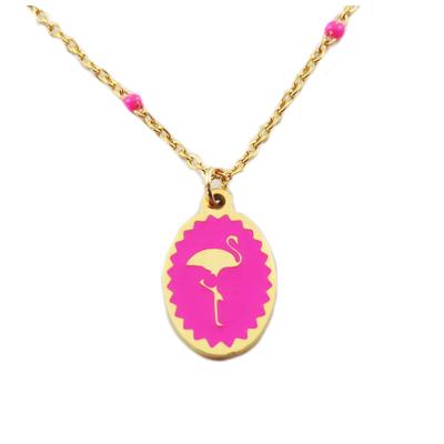 [R0185] - Дизайнерское колье из стали «Фламинго» из розового золота - 15x10 мм