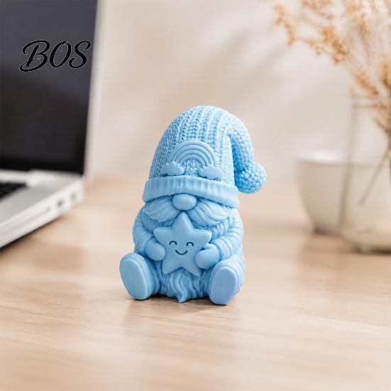 Holding Star Dwarf Statue 3D Printed Sitting Gnome Figurine, Knitted Hat Statue, Faceless Tabletop Decoration for Home Office