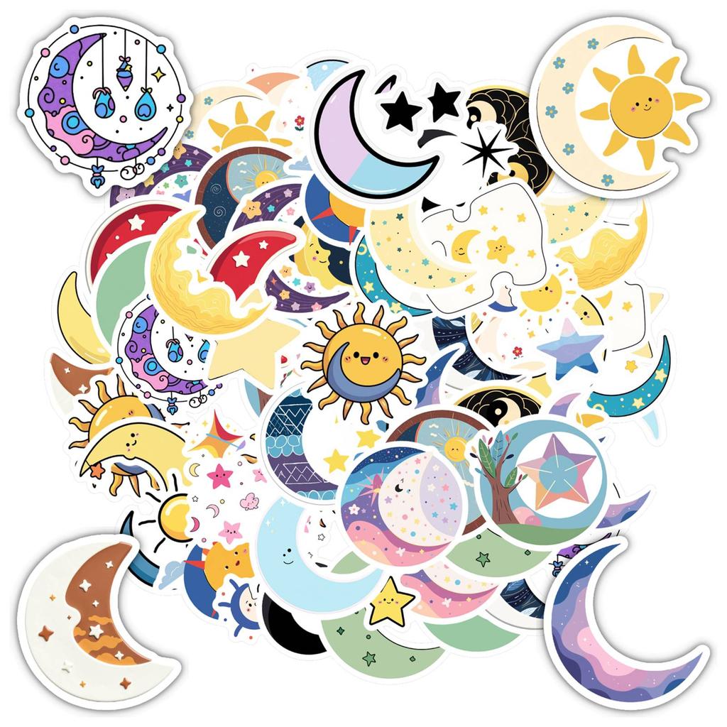 35pcs Cute Celestial Stickers Cartoon Stars Stationery Stickers DIY Stickers For Suitcase Fridge Phone Luggage Laptop Guitar