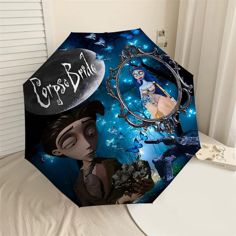 1pc Corpse Bride Automatic Open/Close Umbrella Compact Folding Umbrella with 8-Rib Shaft lightweight esign, for Women/Men1182A