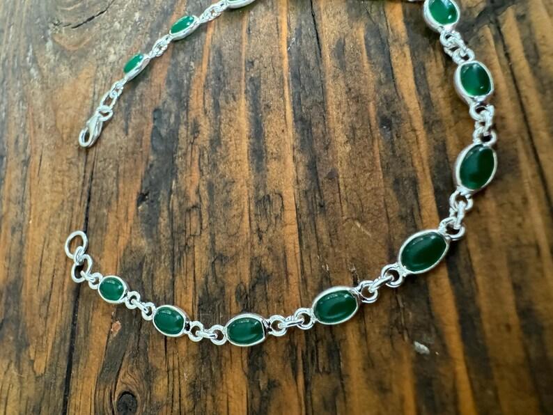 Solid 925 Sterling Silver Green Onyx Gemstone Women Tennis Bracelet Handmade jewelry