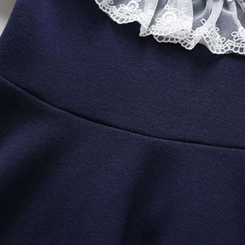 Весенне-осеннее платье для девочек с длинными рукавами, кружевной воротник, платье принцессы, детские топы, школьная форма для учеников 4-13 лет