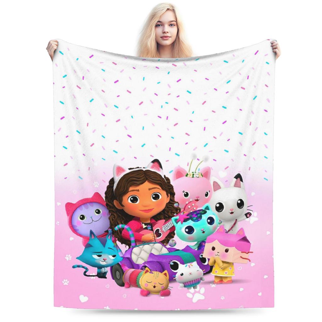 Cartoon Cute Gabby Dollhouse Blanket Fleece Spring Autumn Portable Lightweight Throw Blankets for Home Couch Bedspreads