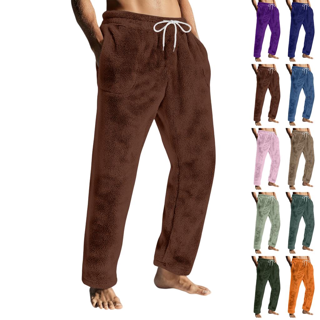 Men's Drawstring Pocket Flannel Pants Homewear Sleep Pants