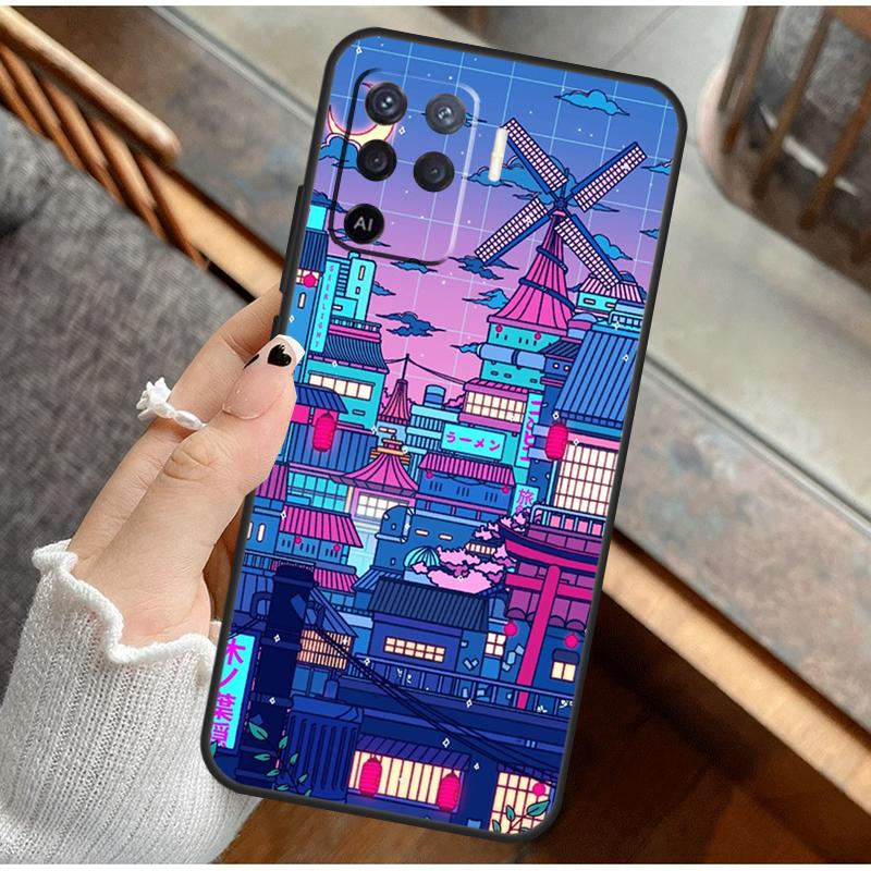 Neon Village Bathhouse Night For OPPO A17 A57 A54 A74 A94 A15 A16 A76 A96 A18 A38 A58 A78 A98 A40 A60 A80 A5 A6 Pro Case