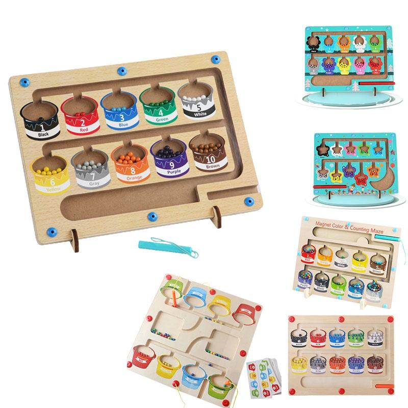 Индивидуализированный магнитный цветной лабиринт с цифрами Монтессори деревянная магнитная головоломка игра на счет игрушка