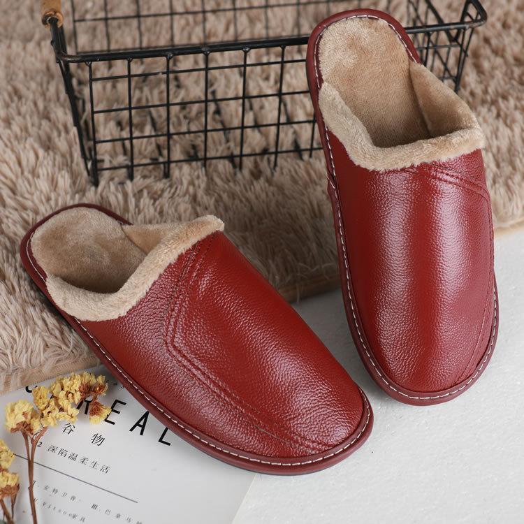 Fashion Large Size Men's Autumn Home Shoes Unisex Genuine Leather Slippers Comfortable Indoor Slippers Flat