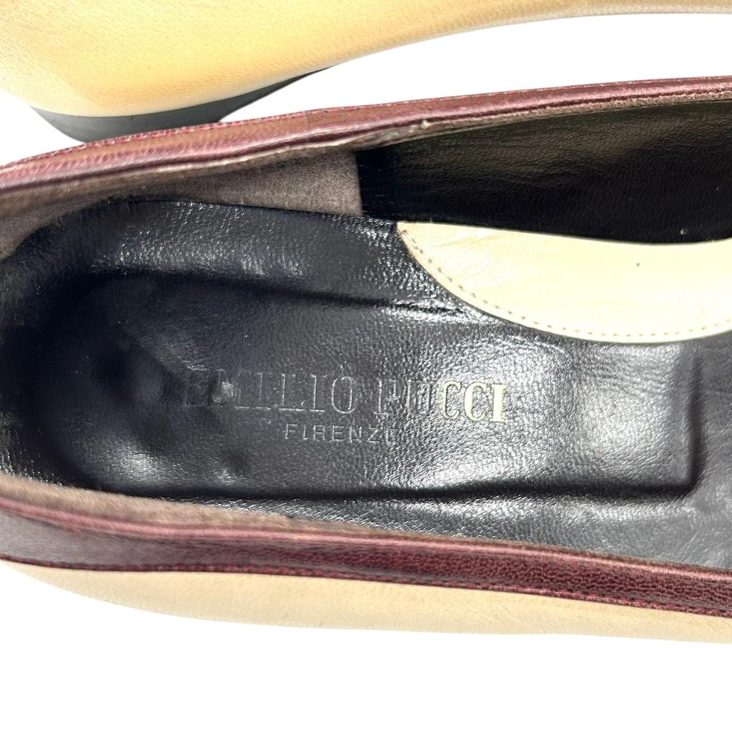 Поношенные туфли-лодочки / балетки Emilio Pucciбежевый/бордовый кожа Женские