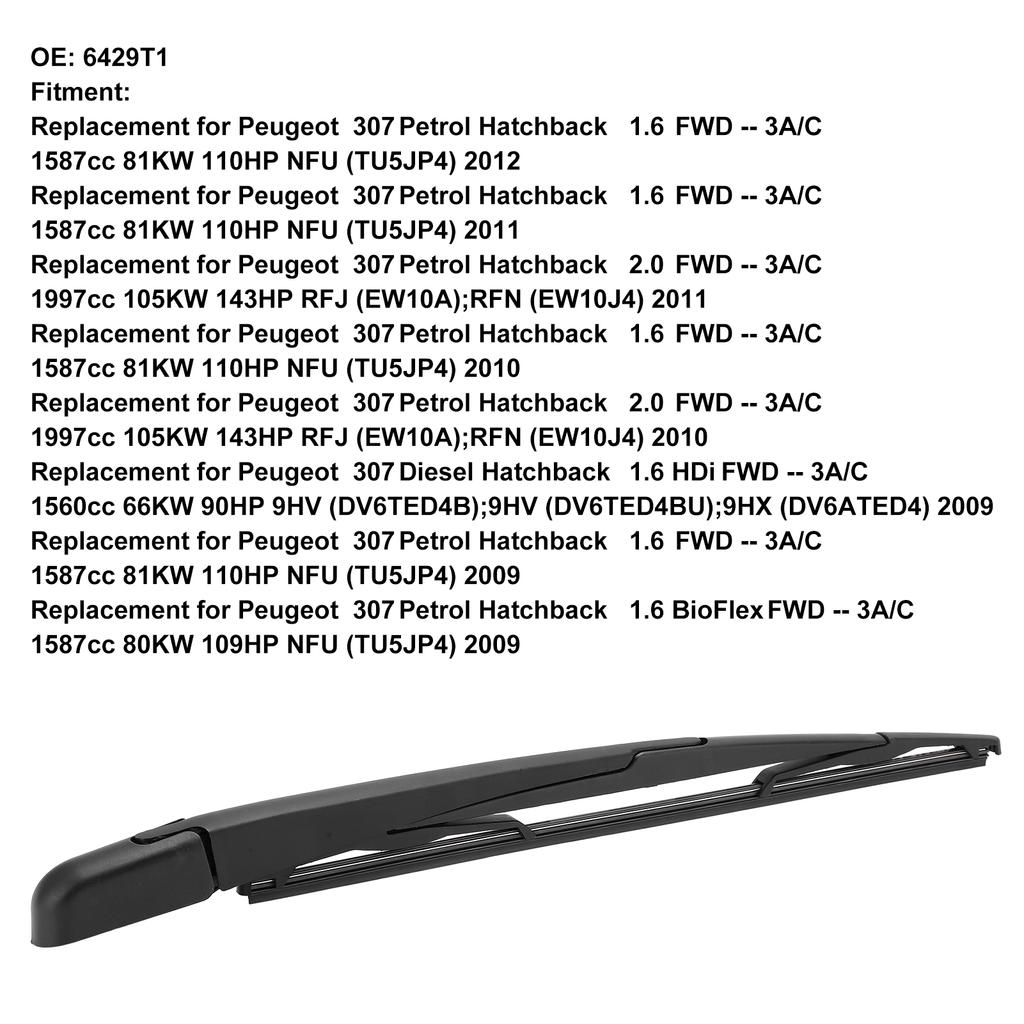 Rear Wiper Arm Blade Set High-Tensile Spring Replacement for Peugeot 307 2000-2012 All-Weather Proof Windshield Cleaner
