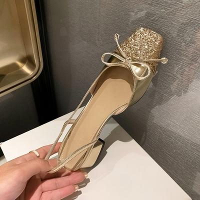 Туфли Мэри Джейн на толстом каблуке с пайетками в сказочном стиле, с бантом, туфли-лодочки на высоком каблуке, сандалии с закрытым носком, женские, новинка 2025