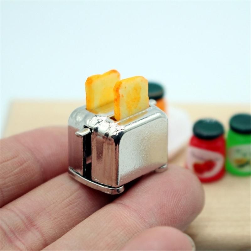 Highly Detailed Miniature Toaster with Jams Model Set Kitchen Scene Display Accessory for 1/12 Dollhouses Decoration
