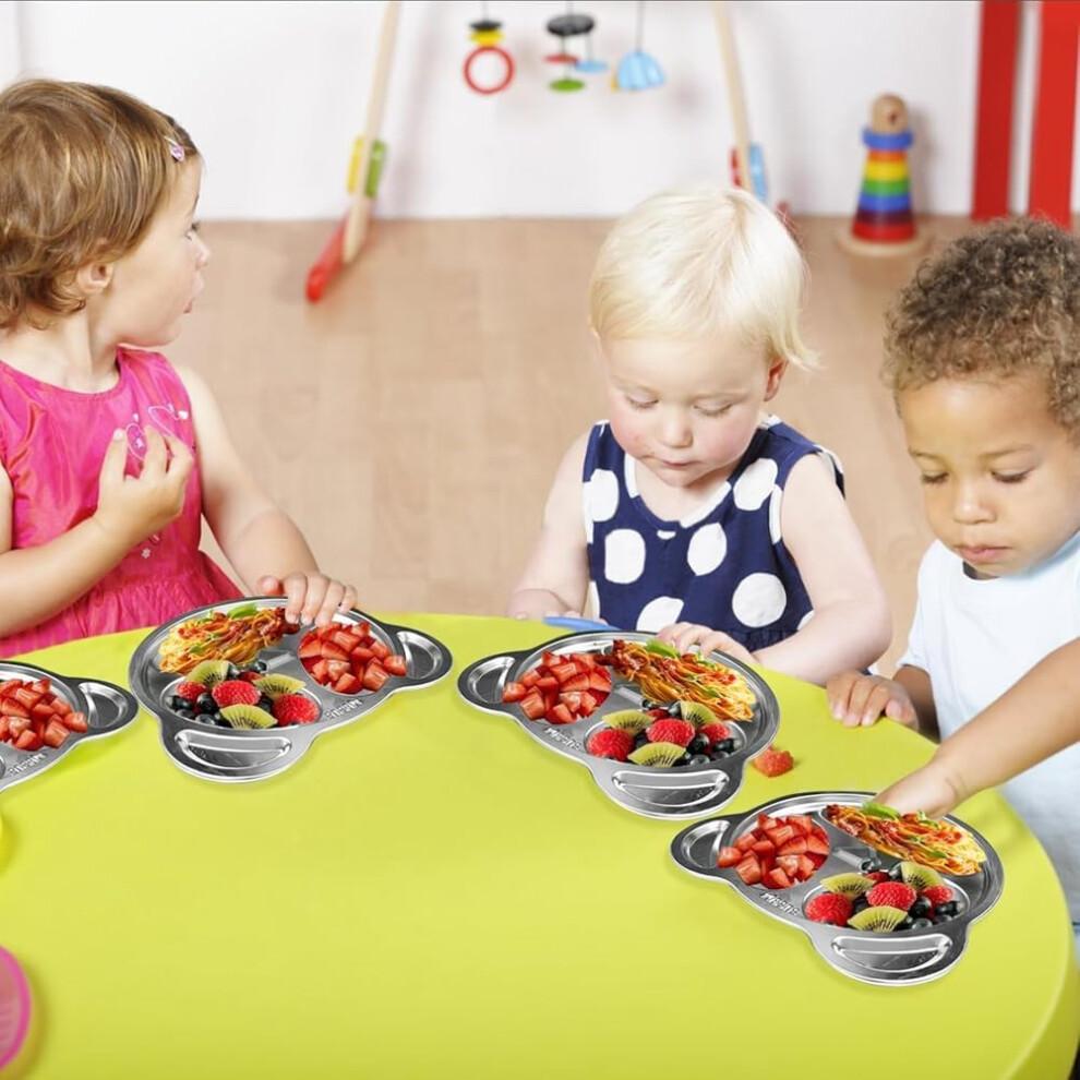 Divided Stainless Steel Plates for Adults and Children, Split Design, Durable, Easy to Clean, 3-Compartment Plates