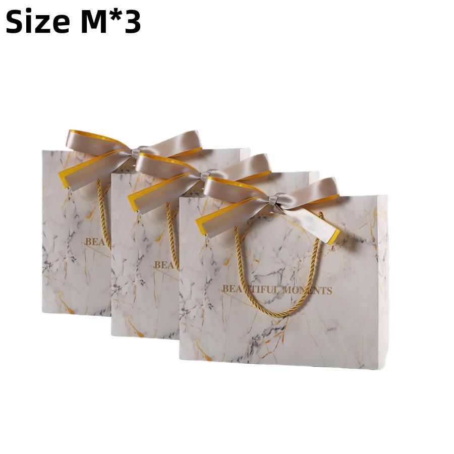 3 шт. Подарочный пакет с мраморным узором День рождения Фестиваль Вечеринка Белый Сумка-тоут для хранения Золотая лента Упаковка для выпечки Подарочный бумажный пакет