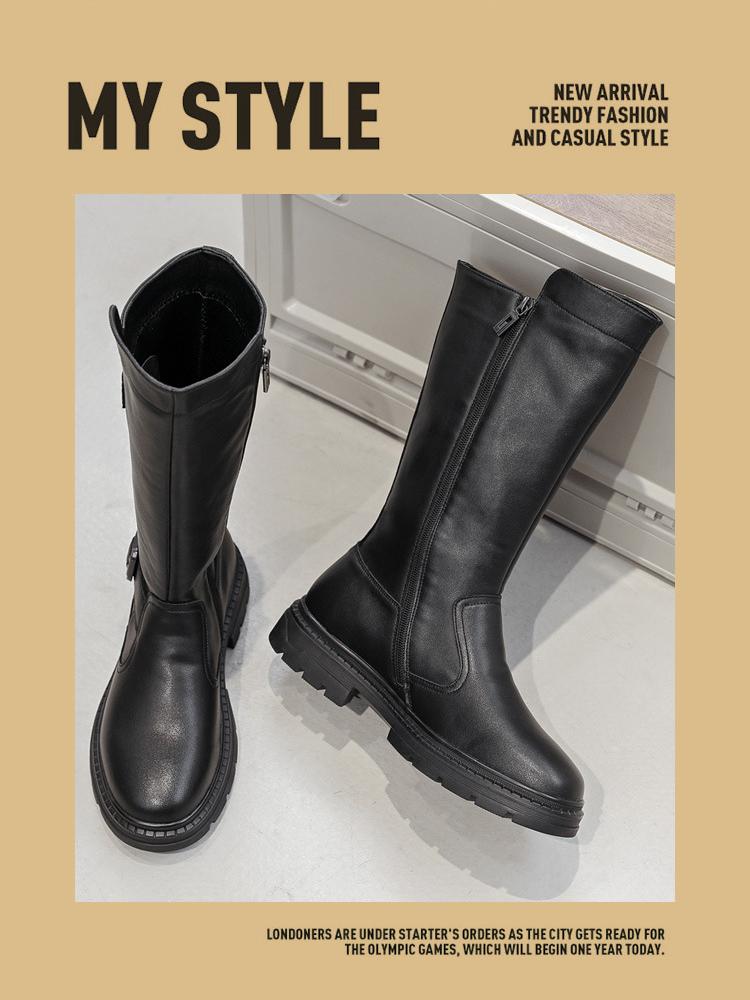 Fashion Size 38-46 Men's Fashionable High-Top Leather Boots Genuine Cowhide Shoes Side Zipper Thick-Sole Cowboy Boots for Everyday Wear