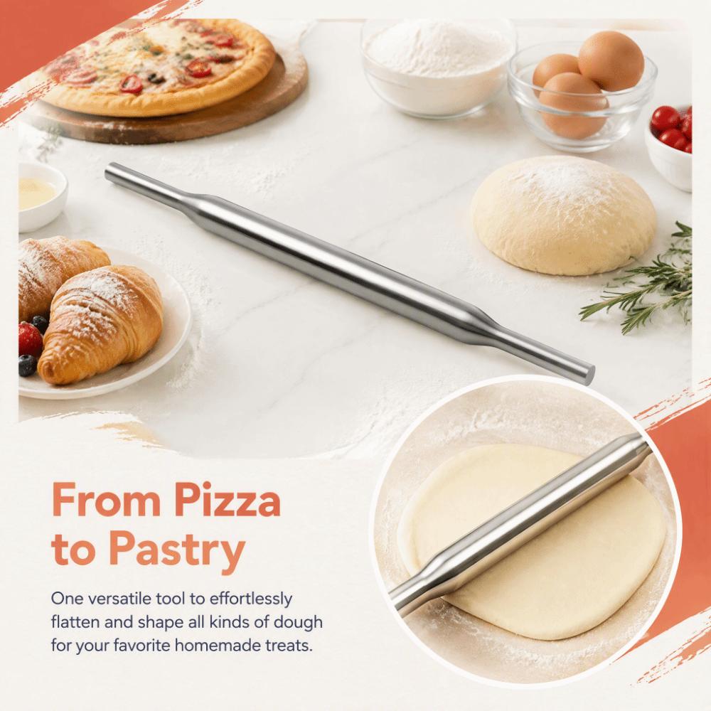 Silver Rolling Pin 304 Stainless Steel Dough Roller Durable Pizza Dough Roller Home Kitchen