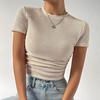 Women Tee Shirt Round Neck Short Sleeve Slim Fit Tops Solid Color Side Drawstring Short Tops Daily Wear